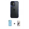 MARSİLYAN™- iPhone 11 Kılıf Akış Çizgi Koleksiyonu - Siyah Bilvis 3D Mat Cam Ekran Koruyucu + Neon Fosforlu Kamera Lens - YL