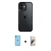 MARSİLYAN™- iPhone 11 Kılıf Akış Çizgi Koleksiyonu - Siyah Bilvis 3D Mat Cam Ekran Koruyucu + Neon Fosforlu Kamera Lens - YL