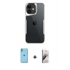 MARSİLYAN™- iPhone 11 Kılıf Akış Çizgi Koleksiyonu - Siyah Bilvis 3D Mat Cam Ekran Koruyucu + Neon Fosforlu Kamera Lens - YL