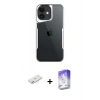 MARSİLYAN™- iPhone 11 Kılıf Akış Çizgi Koleksiyonu - Siyah Bilvis 5in1 3D Magic Cam Ekran Koruyucu + Pembe Renkli Kamera Lens Koruma Cam