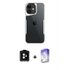 MARSİLYAN™- iPhone 11 Kılıf Akış Çizgi Koleksiyonu - Siyah Bilvis 5in1 3D Magic Cam Ekran Koruyucu + PVD Metal Kamera Lens - TU