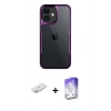 MARSİLYAN™- iPhone 11 Kılıf Akış Çizgi Koleksiyonu - Siyah Bilvis 5in1 3D Magic Cam Ekran Koruyucu + Renkli Kamera Lens Koruma Cam - SI