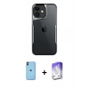 MARSİLYAN™- iPhone 11 Kılıf Akış Çizgi Koleksiyonu - Siyah Bilvis 5in1 3D Magic Cam Ekran Koruyucu + Neon Fosforlu Kamera Lens - TU