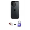 MARSİLYAN™- iPhone 11 Kılıf Akış Çizgi Koleksiyonu - Siyah Bilvis 5in1 5D Magic Hayalet Cam Ekran Koruyucu + Pers Alüminyum Kamera Lens - KI