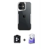 MARSİLYAN™- iPhone 11 Kılıf Akış Çizgi Koleksiyonu - Siyah Bilvis 5in1 5D Magic Hayalet Cam Ekran Koruyucu + PVD Metal Kamera Lens - MI