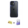 MARSİLYAN™- iPhone 11 Kılıf Akış Çizgi Koleksiyonu - Siyah Bilvis 5in1 5D Magic Hayalet Cam Ekran Koruyucu + Kırmızı Rainbow Kamera Lens Koruma Cam