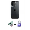 MARSİLYAN™- iPhone 11 Kılıf Akış Çizgi Koleksiyonu - Siyah Bilvis 5in1 5D Magic Hayalet Cam Ekran Koruyucu + Raze Metal Kamera Lens - KI