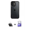 MARSİLYAN™- iPhone 11 Kılıf Akış Çizgi Koleksiyonu - Siyah Bilvis 5in1 5D Magic Hayalet Cam Ekran Koruyucu + Kamera Lens Koruma Cam - SF