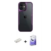 MARSİLYAN™- iPhone 11 Kılıf Akış Çizgi Koleksiyonu - Siyah Bilvis 5in1 5D Magic Hayalet Cam Ekran Koruyucu + Renkli Kamera Lens Koruma Cam - YL