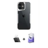MARSİLYAN™- iPhone 11 Kılıf Akış Çizgi Koleksiyonu - Siyah Bilvis 5in1 5D Magic Hayalet Cam Ekran Koruyucu + Kamera Lens Koruma Cam - SF