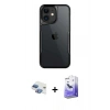 MARSİLYAN™- iPhone 11 Kılıf Akış Çizgi Koleksiyonu - Siyah Bilvis 5in1 5D Magic Hayalet Cam Ekran Koruyucu + Pers Alüminyum Kamera Lens - GI