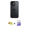 MARSİLYAN™- iPhone 11 Kılıf Akış Çizgi Koleksiyonu - Siyah Bilvis 5in1 5D Magic Hayalet Cam Ekran Koruyucu + Kırmızı Rainbow Kamera Lens Koruma Cam