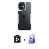 MARSİLYAN™- iPhone 11 Kılıf Akış Çizgi Koleksiyonu - Siyah Bilvis 5in1 5D Magic Hayalet Cam Ekran Koruyucu + PVD Metal Kamera Lens - YL