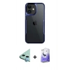 MARSİLYAN™- iPhone 11 Kılıf Akış Çizgi Koleksiyonu - Siyah Bilvis 5in1 5D Magic Hayalet Cam Ekran Koruyucu + Mavi Raze Metal Kamera Lens