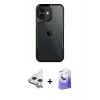 MARSİLYAN™- iPhone 11 Kılıf Akış Çizgi Koleksiyonu - Siyah Bilvis 5in1 5D Magic Hayalet Cam Ekran Koruyucu + Raze Metal Kamera Lens - GS