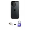 MARSİLYAN™- iPhone 11 Kılıf Akış Çizgi Koleksiyonu - Siyah Bilvis 5in1 5D Magic Hayalet Cam Ekran Koruyucu + Pers Alüminyum Kamera Lens - GD