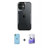 MARSİLYAN™- iPhone 11 Kılıf Akış Çizgi Koleksiyonu - Siyah Bilvis 5in1 5D Magic Hayalet Cam Ekran Koruyucu + Neon Fosforlu Kamera Lens - YL