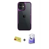 MARSİLYAN™- iPhone 11 Kılıf Akış Çizgi Koleksiyonu - Siyah Bilvis 5in1 5D Magic Hayalet Cam Ekran Koruyucu + Kırmızı Rainbow Kamera Lens Koruma Cam