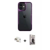 MARSİLYAN™- iPhone 11 Kılıf Akış Çizgi Koleksiyonu - Siyah Bilvis Hayalet Cam Ekran Koruyucu + Pers Alüminyum Kamera Lens - GD