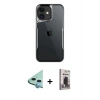 MARSİLYAN™- iPhone 11 Kılıf Akış Çizgi Koleksiyonu - Siyah Bilvis Hayalet Cam Ekran Koruyucu + Raze Metal Kamera Lens - MI