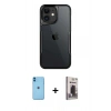 MARSİLYAN™- iPhone 11 Kılıf Akış Çizgi Koleksiyonu - Siyah Bilvis Hayalet Cam Ekran Koruyucu + Neon Fosforlu Kamera Lens - MI