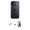 MARSİLYAN™- iPhone 11 Kılıf Akış Çizgi Koleksiyonu - Siyah Bilvis Hayalet Cam Ekran Koruyucu + Renkli Kamera Lens Koruma Cam - PE