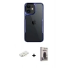 MARSİLYAN™- iPhone 11 Kılıf Akış Çizgi Koleksiyonu - Siyah Bilvis Hayalet Cam Ekran Koruyucu + Renkli Kamera Lens Koruma Cam - SI