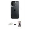 MARSİLYAN™- iPhone 11 Kılıf Akış Çizgi Koleksiyonu - Siyah Bilvis Hayalet Cam Ekran Koruyucu + Renkli Kamera Lens Koruma Cam - SI