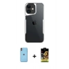 MARSİLYAN™- iPhone 11 Kılıf Akış Çizgi Koleksiyonu - Siyah Buffer Cam Ekran Koruyucu + Neon Fosforlu Kamera Lens - TU