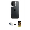 MARSİLYAN™- iPhone 11 Kılıf Akış Çizgi Koleksiyonu - Siyah Buffer Cam Ekran Koruyucu + Pers Alüminyum Kamera Lens - LT