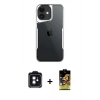 MARSİLYAN™- iPhone 11 Kılıf Akış Çizgi Koleksiyonu - Siyah Buffer Cam Ekran Koruyucu + PVD Metal Kamera Lens - SH