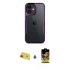 MARSİLYAN™- iPhone 11 Kılıf Akış Çizgi Koleksiyonu - Siyah Buffer Cam Ekran Koruyucu + Rainbow Kamera Lens Koruma Cam - KI