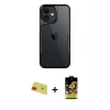 MARSİLYAN™- iPhone 11 Kılıf Akış Çizgi Koleksiyonu - Siyah Buffer Cam Ekran Koruyucu + Rainbow Kamera Lens Koruma Cam - KI