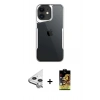 MARSİLYAN™- iPhone 11 Kılıf Akış Çizgi Koleksiyonu - Siyah Buffer Cam Ekran Koruyucu + Raze Metal Kamera Lens - GS