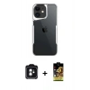 MARSİLYAN™- iPhone 11 Kılıf Akış Çizgi Koleksiyonu - Siyah Buffer Cam Ekran Koruyucu + Yeşil PVD Metal Kamera Lens