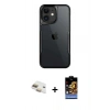 MARSİLYAN™- iPhone 11 Kılıf Akış Çizgi Koleksiyonu - Siyah Buffer Hayalet Cam Ekran Koruyucu + Gold Pers Alüminyum Kamera Lens