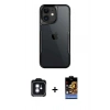 MARSİLYAN™- iPhone 11 Kılıf Akış Çizgi Koleksiyonu - Siyah Buffer Hayalet Cam Ekran Koruyucu + PVD Metal Kamera Lens - MI