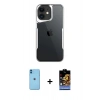 MARSİLYAN™- iPhone 11 Kılıf Akış Çizgi Koleksiyonu - Siyah Buffer Hayalet Cam Ekran Koruyucu + Neon Fosforlu Kamera Lens - MI