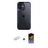 MARSİLYAN™- iPhone 11 Kılıf Akış Çizgi Koleksiyonu - Siyah Buffer Hayalet Cam Ekran Koruyucu + Pembe Renkli Kamera Lens Koruma Cam