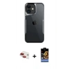 MARSİLYAN™- iPhone 11 Kılıf Akış Çizgi Koleksiyonu - Siyah Buffer Hayalet Cam Ekran Koruyucu + Pers Alüminyum Kamera Lens - KI
