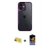 MARSİLYAN™- iPhone 11 Kılıf Akış Çizgi Koleksiyonu - Siyah Buffer Hayalet Cam Ekran Koruyucu + Rainbow Kamera Lens Koruma Cam - KI