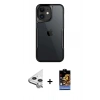 MARSİLYAN™- iPhone 11 Kılıf Akış Çizgi Koleksiyonu - Siyah Buffer Hayalet Cam Ekran Koruyucu + Raze Metal Kamera Lens - GS