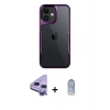 MARSİLYAN™- iPhone 11 Kılıf Akış Çizgi Koleksiyonu - Siyah Joko Magic 5D Cam + Mor Raze Metal Kamera Lens