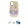 MARSİLYAN™- iPhone 11 Kılıf Akış Yansıma - Siyah 3D Antistatik Cam Ekran Koruyucu + Renkli Kamera Lens Koruma Cam - SI