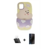 MARSİLYAN™- iPhone 11 Kılıf Akış Yansıma - Siyah 3D Antistatik Hayalet Cam Ekran Koruyucu + Kamera Lens Koruma Cam - SF