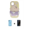 MARSİLYAN™- iPhone 11 Kılıf Akış Yansıma - Siyah 3D Antistatik Hayalet Cam Ekran Koruyucu + Neon Fosforlu Kamera Lens - MI
