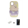 MARSİLYAN™- iPhone 11 Kılıf Akış Yansıma - Siyah 3D Antistatik Hayalet Cam Ekran Koruyucu + Renkli Kamera Lens Koruma Cam - PE