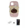 MARSİLYAN™- iPhone 11 Kılıf Akış Yansıma - Siyah 3D Antistatik Hayalet Cam Ekran Koruyucu + Renkli Kamera Lens Koruma Cam - PE