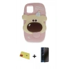 MARSİLYAN™- iPhone 11 Kılıf Akış Yansıma - Siyah 3D Antistatik Hayalet Cam Ekran Koruyucu + Rainbow Kamera Lens Koruma Cam - KI
