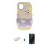 MARSİLYAN™- iPhone 11 Kılıf Akış Yansıma - Siyah 3D Antistatik Hayalet Cam Ekran Koruyucu + Renkli Kamera Lens Koruma Cam - SI